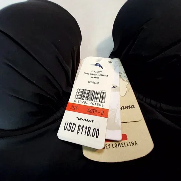 Tmmy Bahamas Black Padded Tankini Swimsuit With Adjustable Tie Back For Women XS - Picture 13 of 14